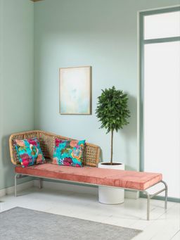 Ikiriya - Almora Metal Country Side Couch Diwan Peach Velvet (1 Year Warranty)