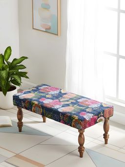 Ikiriya - Best One Sheesham Wood Mid Century Bench Fruit Print Multi Colour Kantha Teak Finish (1 Year Warranty)
