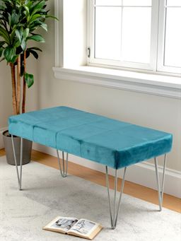Ikiriya - Velas Sheesham Wood Accent Bench Turquoise Sea Velvet (1 Year Warranty)
