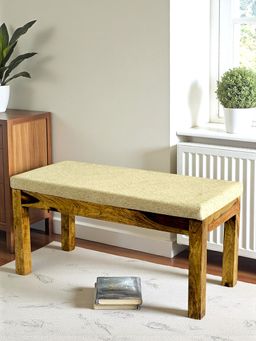 Ikiriya - Maati Sheesham Wood Accent Bench Jute Beige Teak Finish (1 Year Warranty)