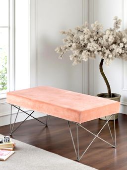 Ikiriya - Zenith Sheesham Wood Accent Bench Melon Pink Cotton Velvet (1 Year Warranty)