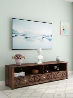 Ikiriya - Sheesham Wood Contemporary Tv Entertainment Unit / Cabinet In Teak Finish (1 Year Warranty)