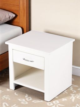 Ikiriya - Sheesham Wood End Table / Corner Tables / Bedside Table In White Pu Enamel (1 Year Warranty)
