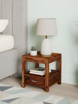 Ikiriya - Sheesham Wood End Table / Corner Tables /Bedside Table In Natural Teak Finish (1 Year Warranty)