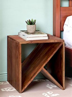Ikiriya - Sheesham Wood End Table / Corner Tables /Bedside Table In Natural Teak Finish (1 Year Warranty)