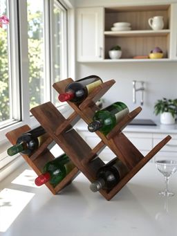 Ikiriya - Sheesham Wood Accent Wine Rack In Natural Teak Finish (1 Year Warranty)