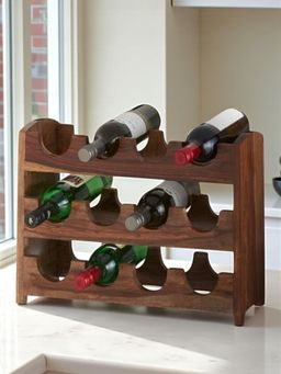 Ikiriya - Sheesham Wood Accent Wine Rack In Natural Teak Finish (1 Year Warranty)