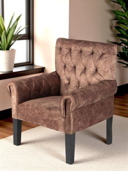 Ikiriya - Arista Sheesham Wood Relaxing Chair / Lounge Chair Saddle Brown Suede Fabric (1 Year Warranty)