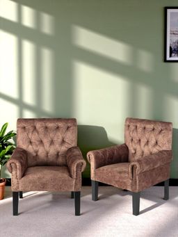 Ikiriya - Arista Sheesham Wood Pack Of 2 Relaxing Lounge Chair Saddle Brown Suede Fabric (1 Year Warranty)