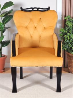 Ikiriya - Arista Sheesham Wood Relaxing Chair / Lounge Chair Yellow Velvet (1 Year Warranty)
