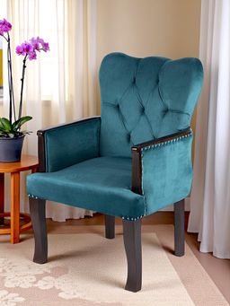 Ikiriya - Arista Sheesham Wood Relaxing Chair / Lounge Chair Turquoise Sea Velvet (1 Year Warranty)