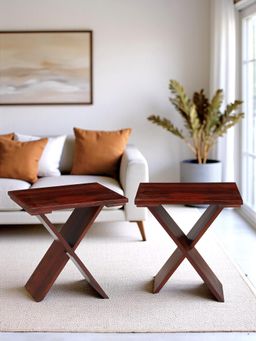 Ikiriya - Sheesham Wood Pack Of 2 Tea Tables / Bedside Table In Honey Finish (1 Year Warranty)