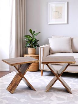 Ikiriya - Sheesham Wood Pack Of 2 Tea Tables / Bedside Table In Teak Finish (1 Year Warranty)