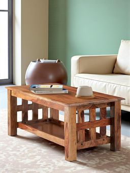 Ikiriya - Sheesham Wood Accent Coffee Table In Natural Teak Finish (1 Year Warranty)