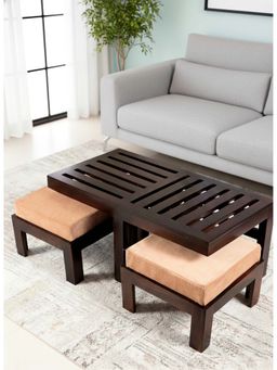Ikiriya - Sheesham Wood Accent Coffee Table & Stools In Dark Walnut Finish (Set Of 3) (1 Year Warranty)