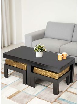 Ikiriya - Sheesham Wood Accent Coffee Table & Stools In Extra Dark Mahogany Finish (Set Of 3) (1 Year Warranty)