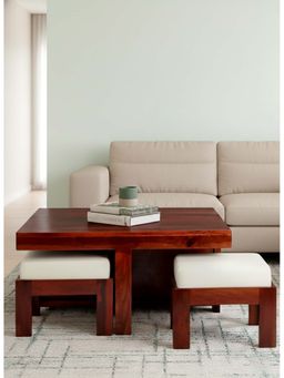 Ikiriya - Sheesham Wood Accent Coffee Table & Stools In Honey Finish (Set Of 5) (1 Year Warranty)