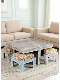Ikiriya - Sheesham Country Side Coffee Table & Stools In Antique Multi-Colour Finish (Set Of 5) (1 Year Warranty)