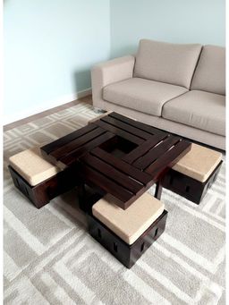 Ikiriya - Sheesham Wood Accent Coffee Table & Stools In Provisional Teak Finish (Set Of 5) (1 Year Warranty)
