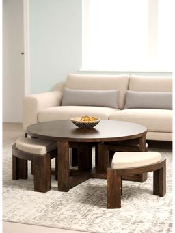 Ikiriya - Sheesham Wood Accent Coffee Table & Stools In Provisional Teak Finish (Set Of 5) (1 Year Warranty)
