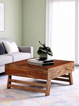Ikiriya - Sheesham Wood Contemporary Coffee Table In Natural Teak Finish (1 Year Warranty)