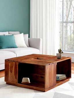Ikiriya - Sheesham Wood Accent Coffee Table In Natural Teak Finish (1 Year Warranty)