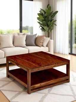 Ikiriya - Sheesham Wood Contemporary Coffee Table In Natural Teak Finish (1 Year Warranty)