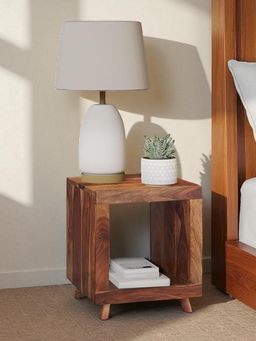 Ikiriya - Sheesham Wood End Table / Corner Tables /Bedside Table In Natural Teak Finish (1 Year Warranty)
