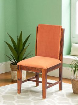 Ikiriya - Rosslyn Sheesham Wood Accent Dining Chair Pumpkin Orange Velvet Pine Finish Log (1 Year Warranty)