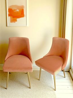 Ikiriya - Rosslyn Sheesham Wood Accent Pack Of 2 Dining Chairs Peach Velvet (1 Year Warranty)