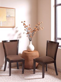 Ikiriya - Newport Sheesham Wood Pack Of 2 Dining Chairs Taupe Brown Velvet (1 Year Warranty)