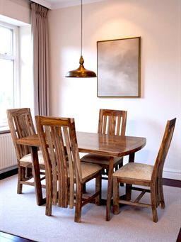 Ikiriya - Sheesham Wood Accent 4 Seater Dining Table with Chair In Teak Finish (Set Of 5) (1 Year Warranty)