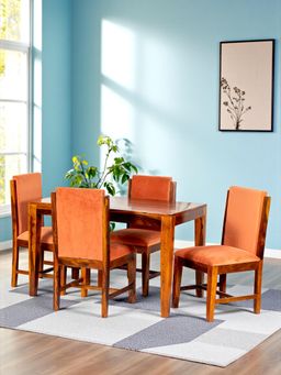Ikiriya - Sheesham Wood Accent 4 Seater Dining Table with Chair In Pine Finish Log (Set Of 5) (1 Year Warranty)
