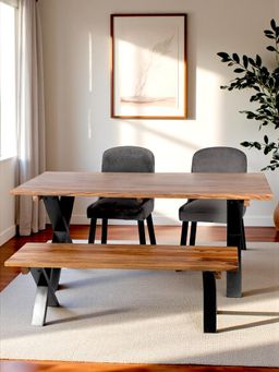 Ikiriya - Sheesham Wood Mid Century 4 Seater Dining Table In Teak Finish (Set Of 4) (1 Year Warranty)