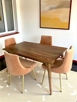 Ikiriya - Sheesham Wood Mid Century 4 Seater Dining Table with Chair In Teak Finish (Set Of 5) (1 Year Warranty)