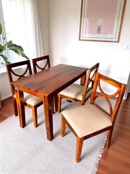 Ikiriya - Sheesham Wood Accent 4 Seater Dining Table with Chair In Honey Finish (Set Of 5) (1 Year Warranty)