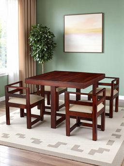 Ikiriya - Sheesham Wood Accent 4 Seater Dining Table with Chair In Honey Finish (Set Of 5) (1 Year Warranty)