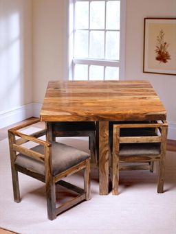 Ikiriya - Sheesham Wood Accent 4 Seater Dining Table with Chair In Teak Finish (Set Of 5) (1 Year Warranty)
