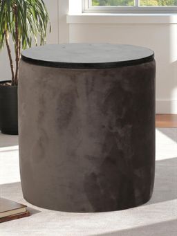 Ikiriya - Wayne Solid Wood Ottoman / Pouffe Taupe Brown Velvet Extra Dark Mahogany Finish (1 Year Warranty)