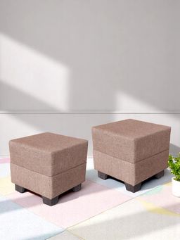 Ikiriya - Iris Pine Wood Contemporary Pack Of 2 Ottoman / Pouffes Jute Beige (1 Year Warranty)