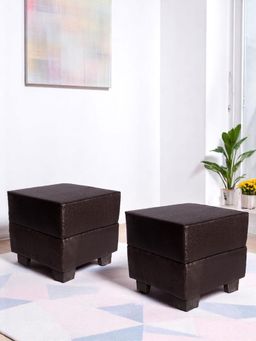 Ikiriya - Iris Pine Wood Contemporary Pack Of 2 Ottoman / Pouffes Brown Leatherette (1 Year Warranty)