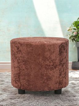 Ikiriya - Lisbon Pine Wood Contemporary Ottoman / Pouffe Caramel Brown Sparkle Velvet (1 Year Warranty)