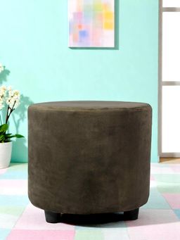 Ikiriya - Lisbon Pine Wood Contemporary Ottoman / Pouffe Taupe Brown Velvet (1 Year Warranty)