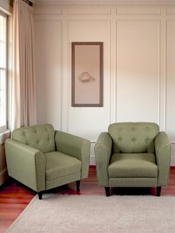 Ikiriya - Tyler Solid Wood Pack Of 2 Sofa Chairs Olive Green Fabric (1 Year Warranty)