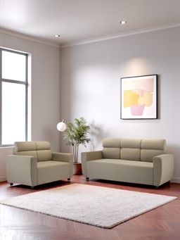 Ikiriya - Dayton Pine Wood Contemporary 3+2 Seater Sofa Caramel Brown Fabric (Set Of 2) (1 Year Warranty)