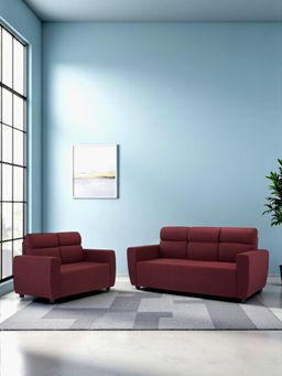 Ikiriya - Dayton Pine Wood Contemporary 3+2 Seater Sofa Maroon Wine Fabric (Set Of 2) (1 Year Warranty)
