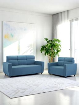Ikiriya - Dayton Pine Wood Contemporary 3+2 Seater Sofa Teal Blue Fabric (Set Of 2) (1 Year Warranty)