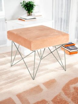 Ikiriya - Asansol Sheesham Wood Accent Stool Melon Pink Cotton Velvet (1 Year Warranty)