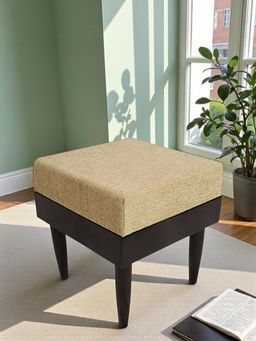 Ikiriya - Lisbon Sheesham Wood Accent Stool Beige Mossy Fabric Extra Dark Mahogany Finish (1 Year Warranty)