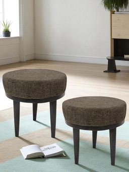 Ikiriya - Lisbon Sheesham Wood Accent Pack Of 2 Stools Jute Brown Extra Dark Mahogany Finish (1 Year Warranty)